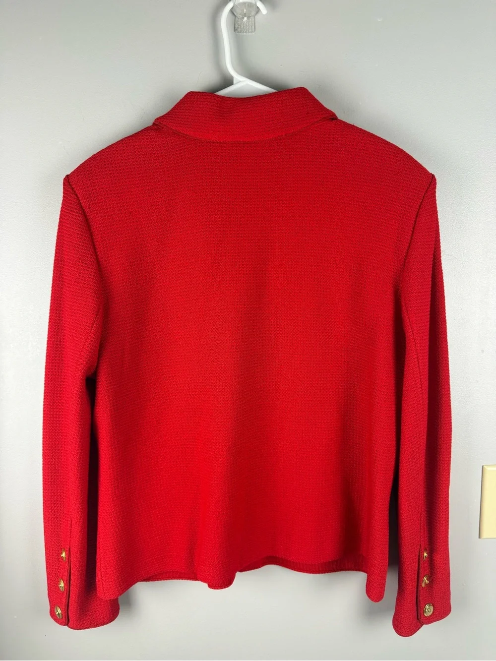 St. John Collection Women’s Long Sleeve Red Knit Zip Up Jacket Blazer SZ 14